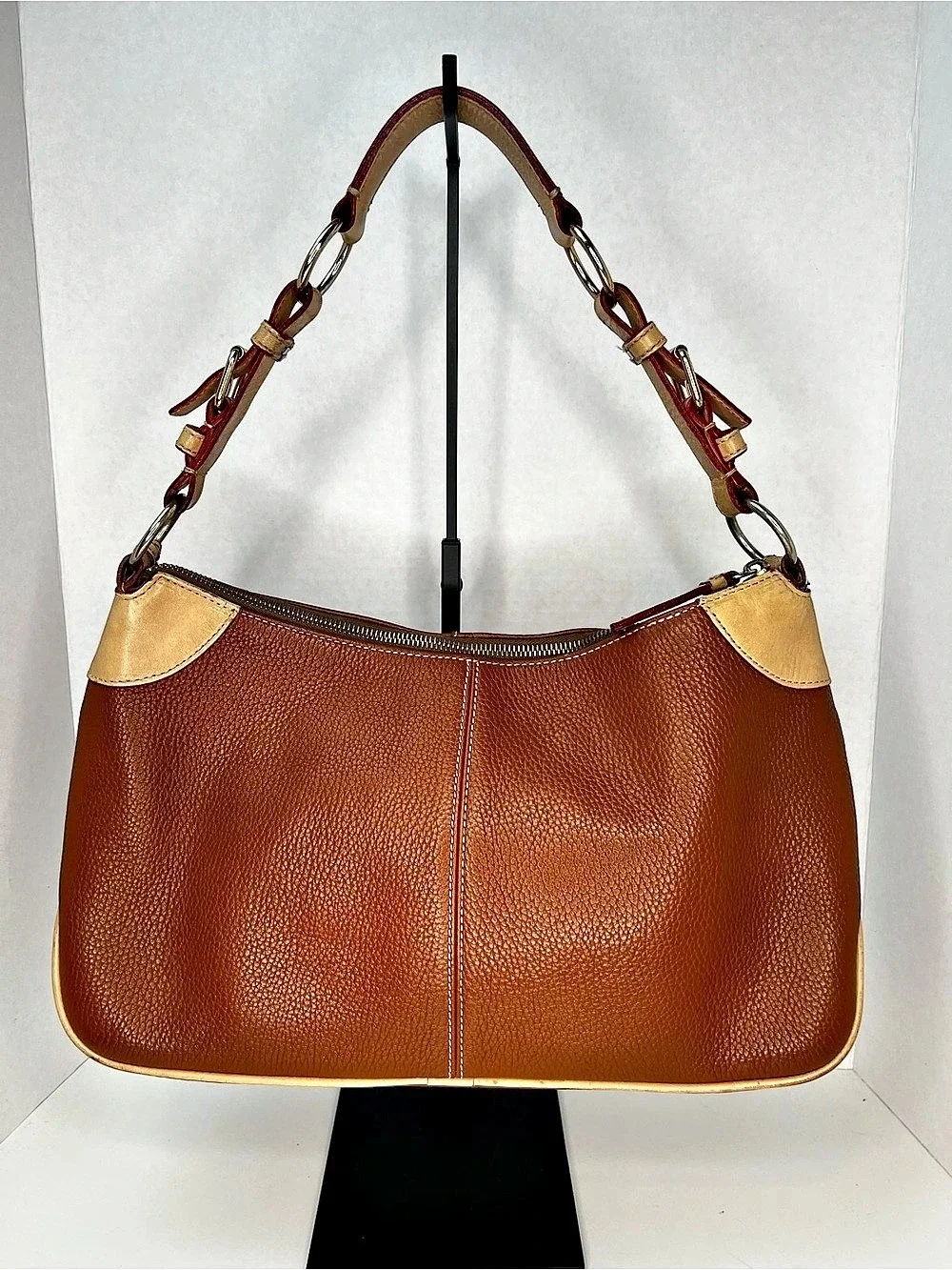 Dooney & Bourke Pebble Grain Hobo Leather Shoulder Bag Brown & Tan